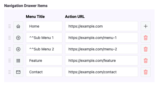 Dropdown Menu in URL2App Navigation Drawer